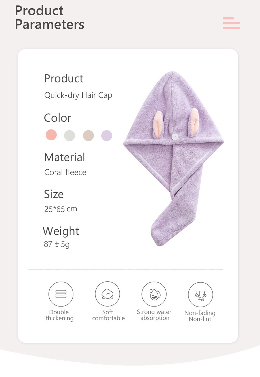Rabbit Ears Quick Drying Hair Cap-2